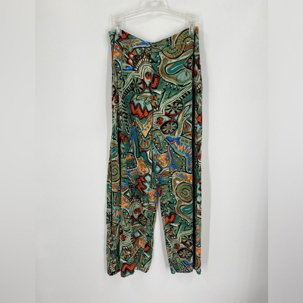 Emery Rose Vibrant Green and Orange Floral High Rise Wide Leg Pants size M